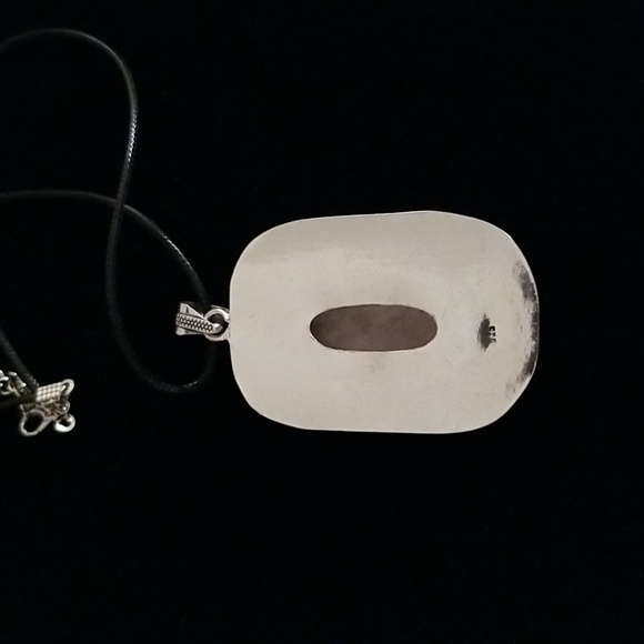 Extra Large Rose Quartz on Detailed Metal Pendant with black cord - Picture 4 of 6